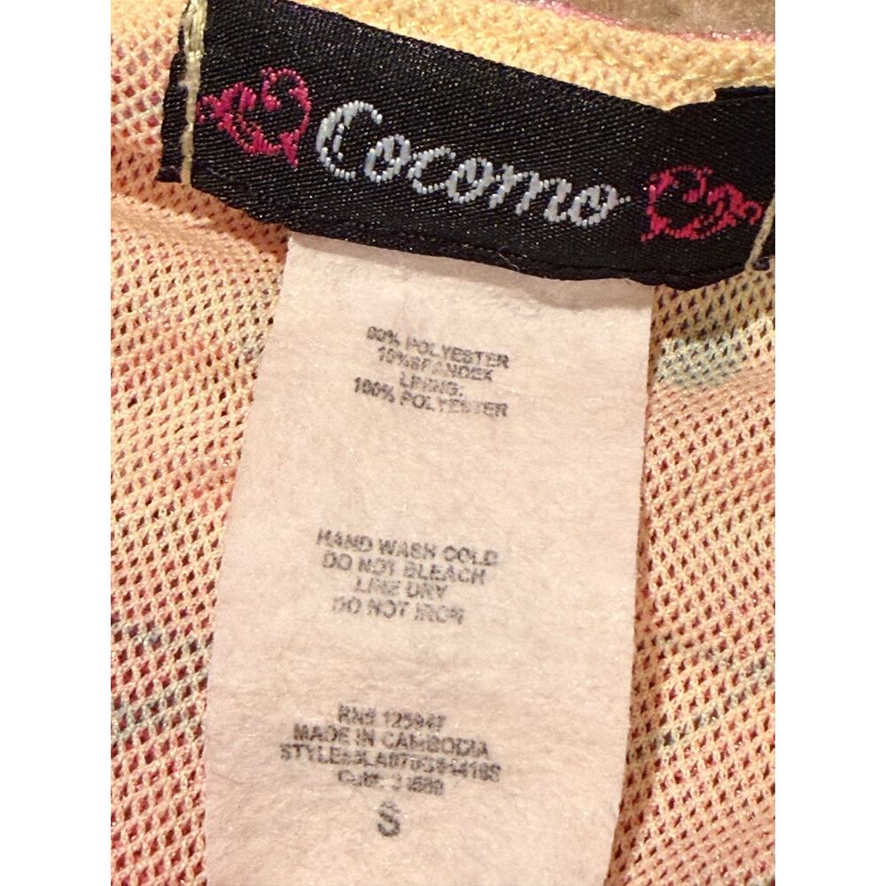 Y2K Cocomo Mesh Top Short Sleeve Butterfly Floral Print V-Neck Size S - Picture 5 of 7